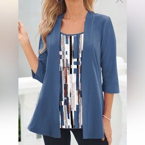 New women’s 2 in 1 blue 3/4 sleeve cardigan top size XXL